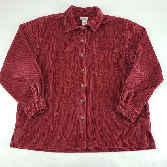 L.L. Bean Tops - LL Bean Corduroy Shirt Jacket Womens Large Red Button Up Top Cotton Shacket